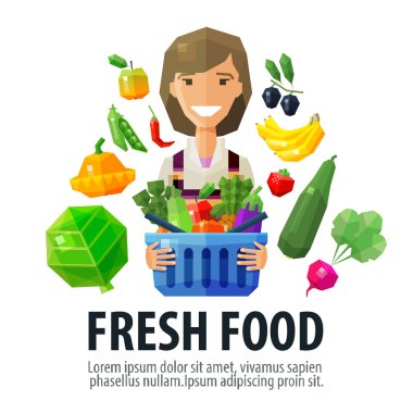 fresh food vector logo design template. fruiterer or market icon. flat illustration clipart