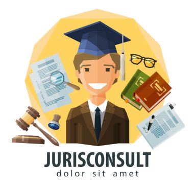 avukat, avukat vektör logo tasarım şablonu. hukukçu, yasal uzman, avukat veya jurisconsult simgesi. düz illüstrasyon