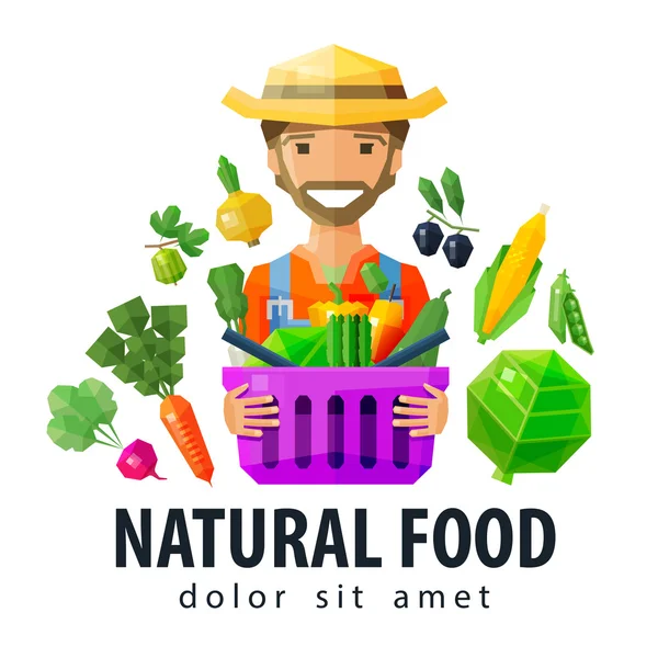 Modelo de design de logotipo do vetor de alimentos frescos. legumes e frutas, jardinagem, horticultura, fazenda ou agricultor, ícone horticultor. ilustração plana — Vetor de Stock