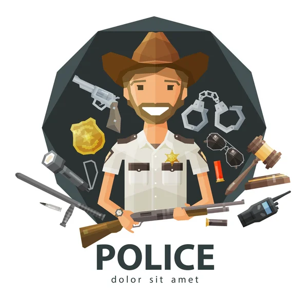 レンジャー、保安官ベクトルのロゴのデザイン テンプレート。警察、法律、警察隊や警官のアイコン。フラットの図 — ストックベクタ