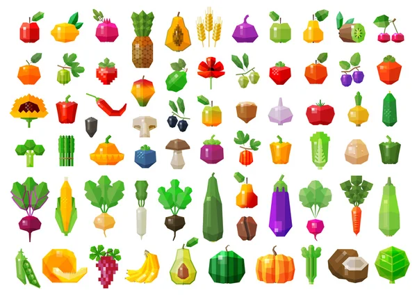 Fresh food. vegetables and fruits icons set. vector. flat illustration — Stock Vector