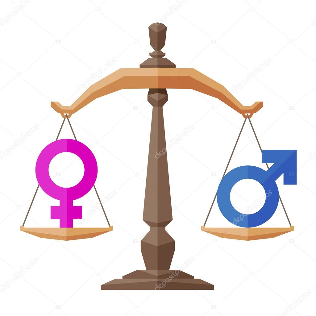 Symbol of men and women on weights. vector. flat illustration