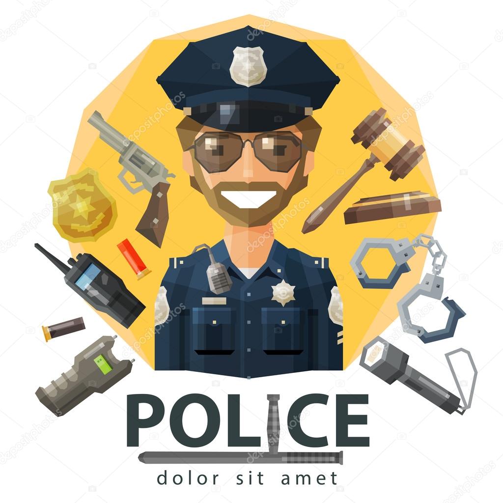 Funny policeman in uniform. vector. flat illustration