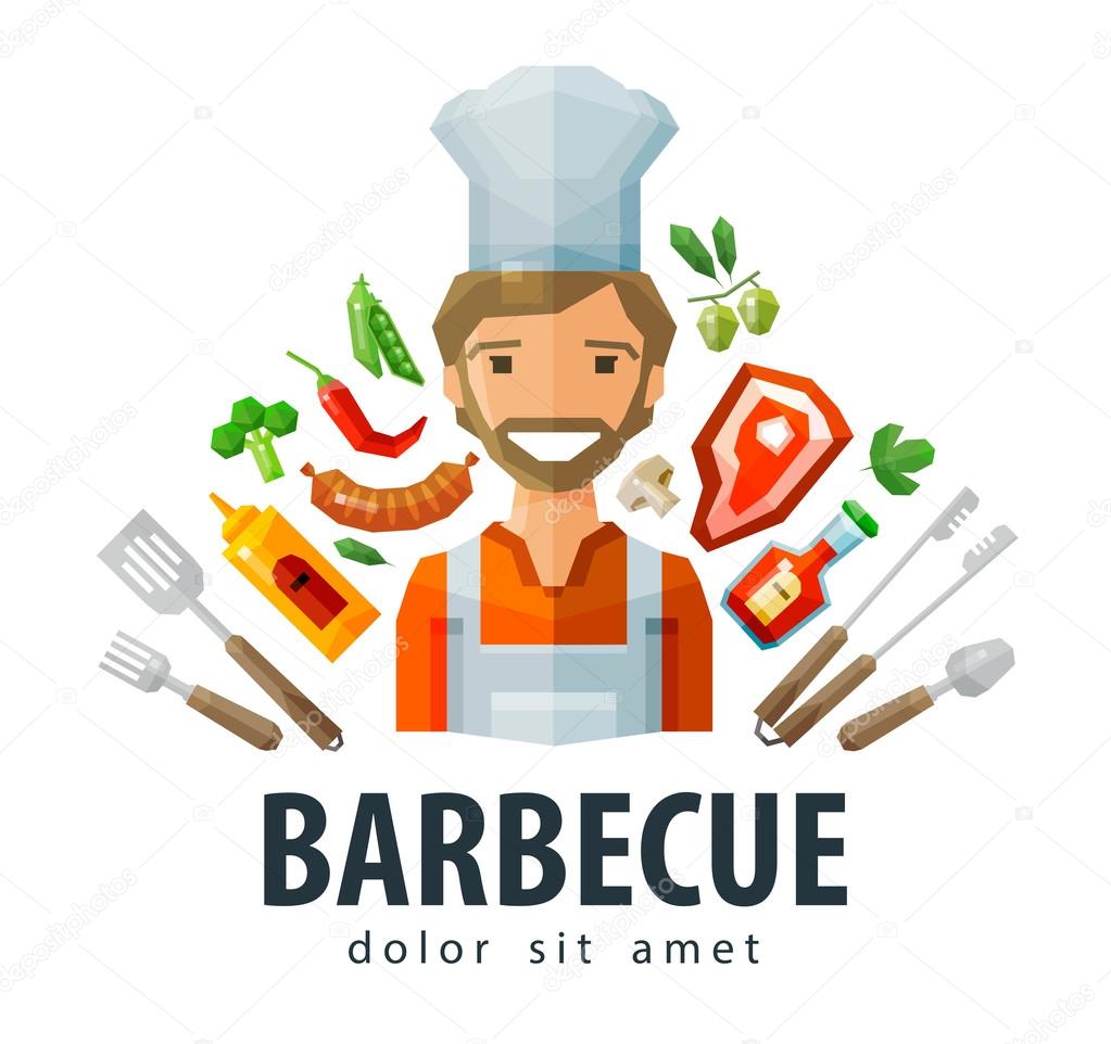 Happy chef making BBQ. vector. flat illustration