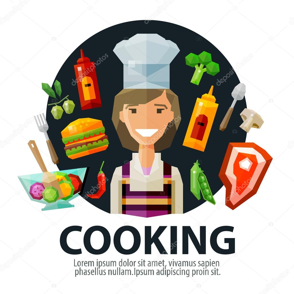 Cooking vector logo design template. fresh food, kitchen or cook, chef  icon. flat illustration Stock Vector Image by ©sergeypykhonin #75845733