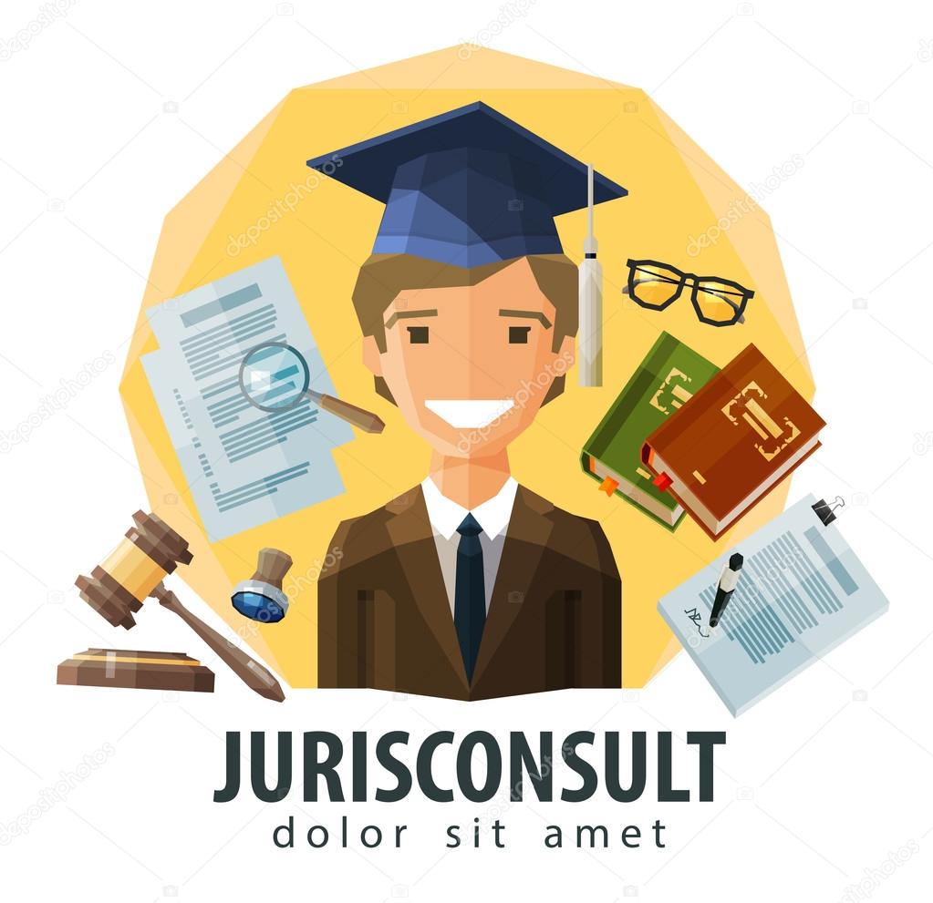 Happy lawyer in hat graduate. vector. flat illustration