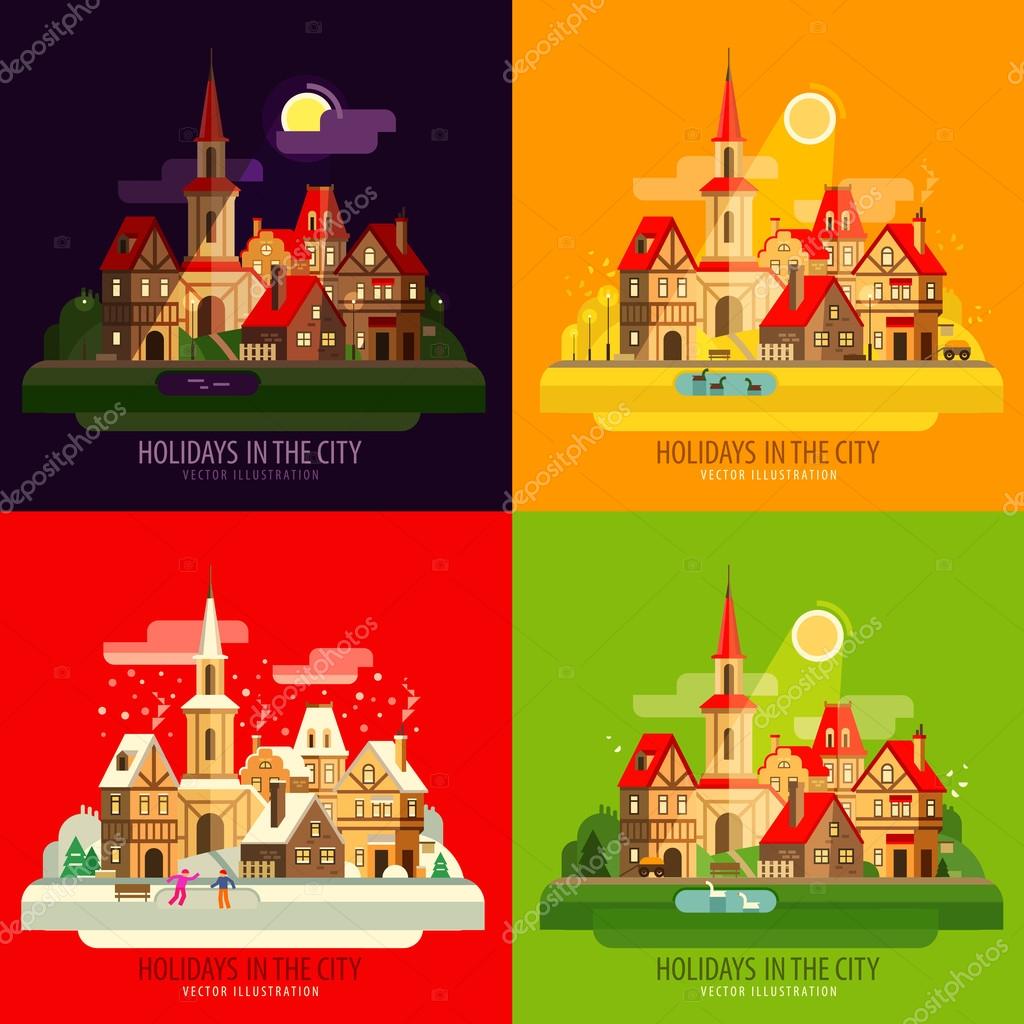 Collection of old buildings. vector. flat illustration