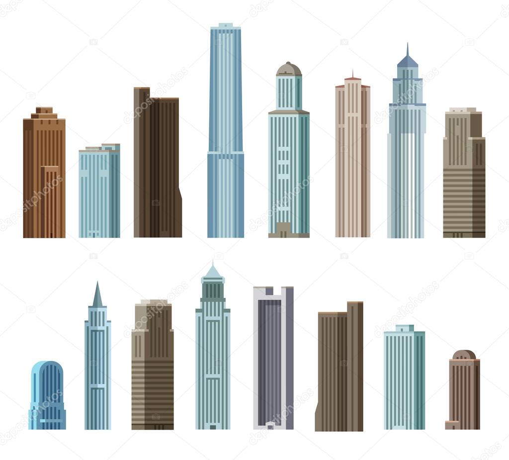 House, building, skyscraper. Set of colored icons. Vector illustration