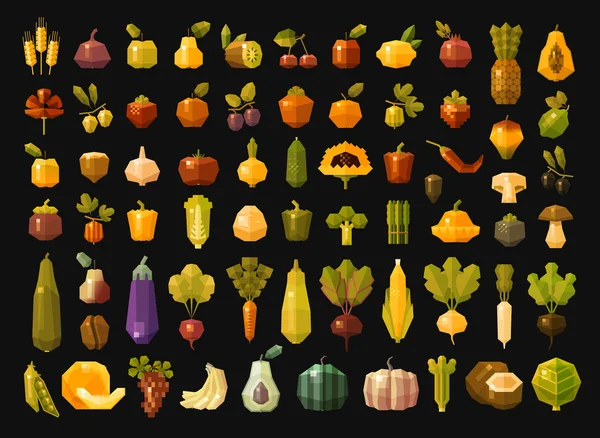 야채와 과일 벡터 로고 디자인 서식 파일. 신선한 음식이 나 원 예, 원 예 아이콘. 평면 그림 — 스톡 벡터