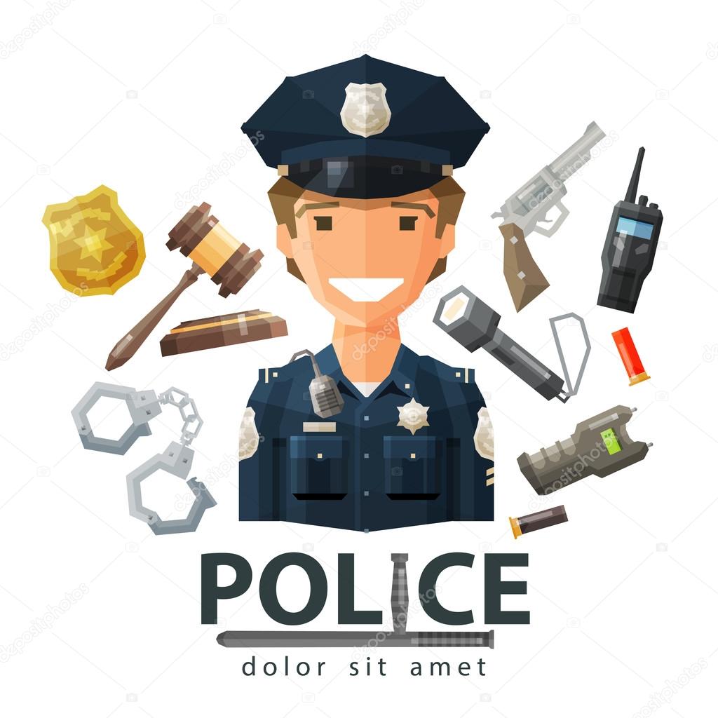 Happy policeman in uniform. vector. flat illustration