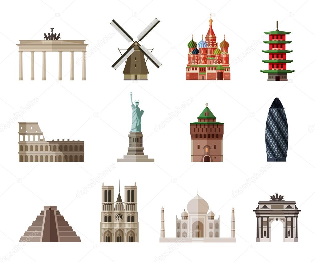 Icon collection the sights of the world. vector. flat illustration