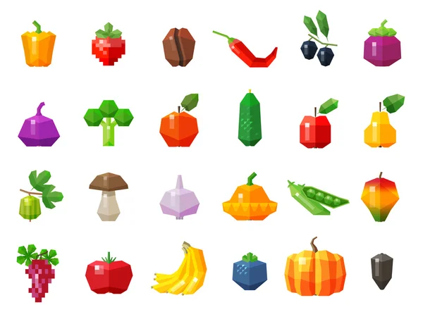 Comida. frutas y verduras establecen iconos. ilustración vectorial — Vector de stock