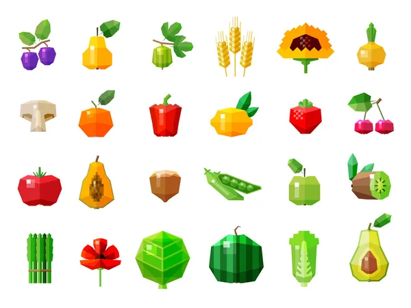 Comida fresca. frutas e legumes ícones conjunto —  Vetores de Stock