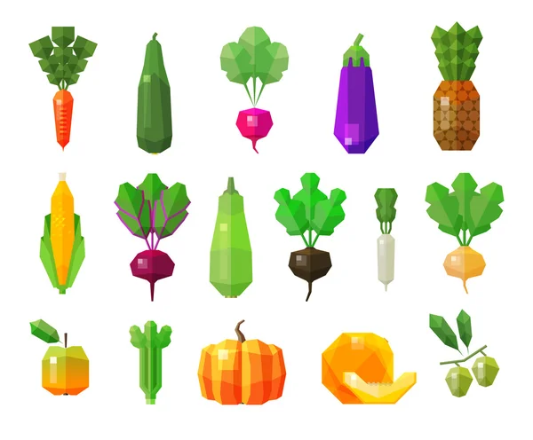 Еда. овощи и фрукты установить иконы. векторная иллюстрация — стоковый вектор