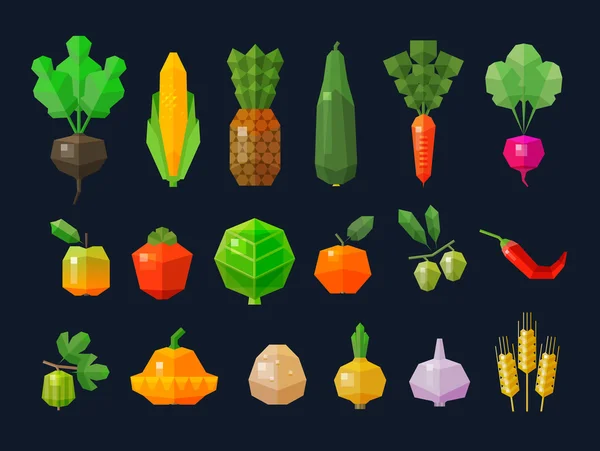 Fresh fruits and vegetables set colored icons. vector. flat illustration — Stock Vector