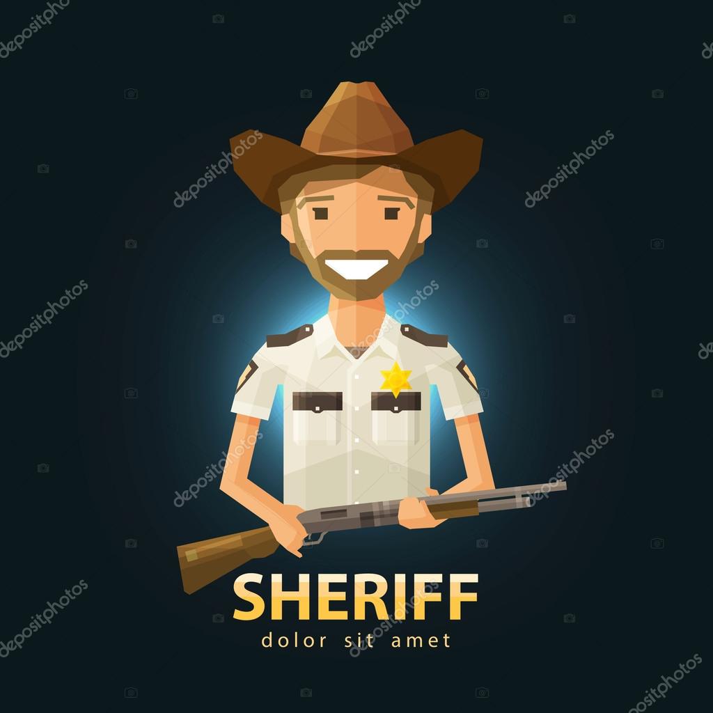 Happy Sheriff with a gun in his hand. vector. flat illustration