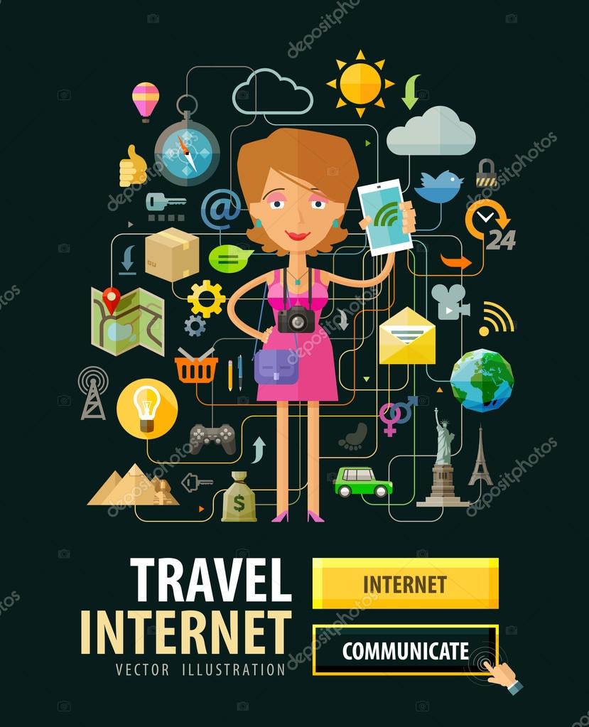 Young woman with phone in hand. vector illustration