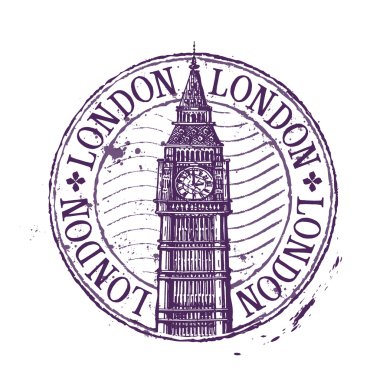 London vector logo design template. Shabby stamp or England, Britain, UK, Big Ben icon