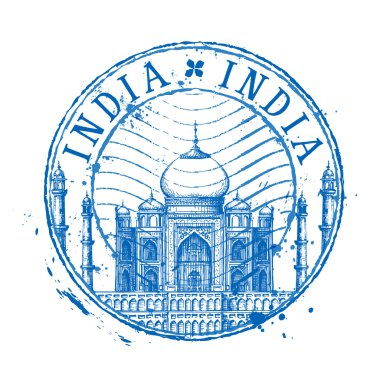 Taj Mahal vector logo design template. Shabby stamp or India icon