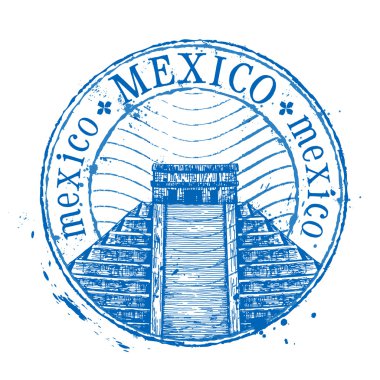 Mexico vector logo design template. Shabby stamp or pyramid icon