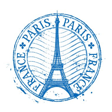 Paris vektör logo tasarım şablonu. Eski püskü pul ya da Fransa, Eyfel Kulesi simgesi