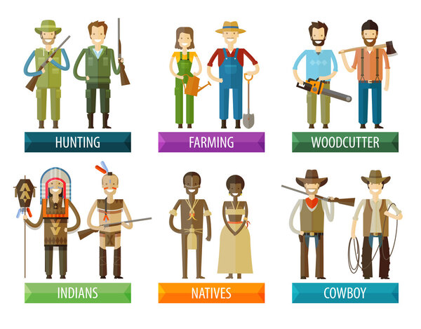 people vector logo design template. farmer, hunter and native, indian, woodcutter  icons