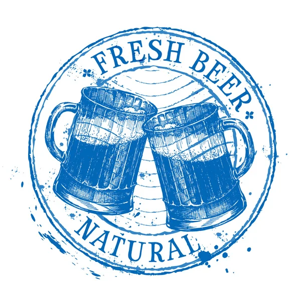 Fresh beer vector logo design template. Shabby stamp or pub, ale, brewery icon — 图库矢量图片