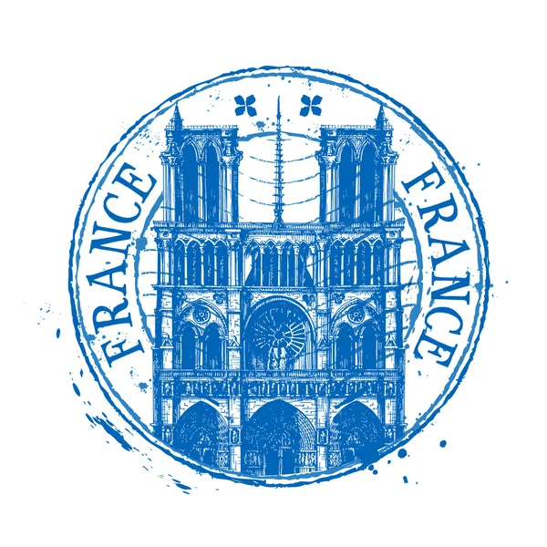 Modèle de conception de logo vectoriel France. Timbre Shabby ou icône Notre-Dame de Paris — Image vectorielle