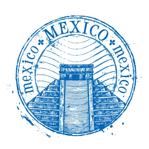 Mexiko Vektor Logo Design-Vorlage. Schäbige Briefmarke oder Pyramidensymbol — Stockvektor