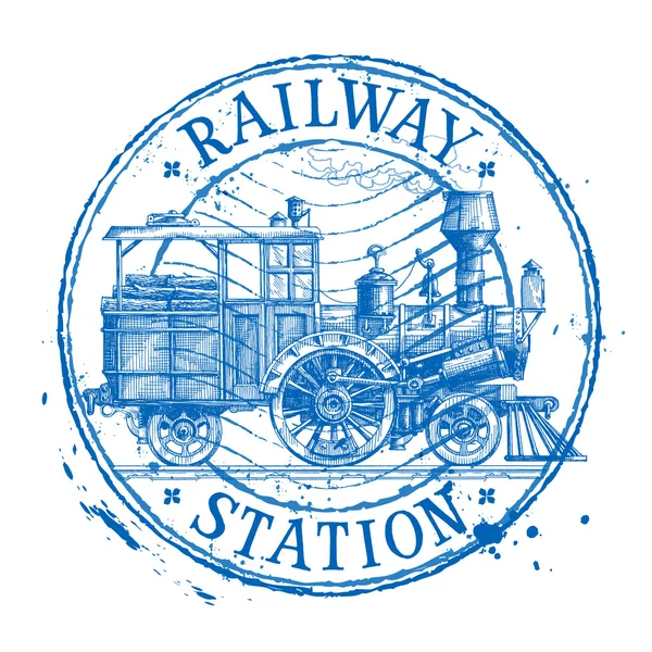 Steam train vector logo design template. Shabby stamp or locomotive icon — 图库矢量图片