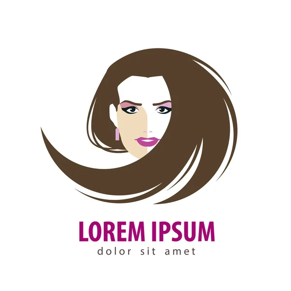 Templat desain logo vektor salon kecantikan. gadis, wanita muda atau ikon rambut - Stok Vektor