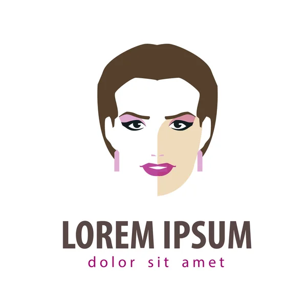 Salón de belleza vector logotipo plantilla de diseño. chica, mujer joven o cosmética, icono de maquillaje — Archivo Imágenes Vectoriales