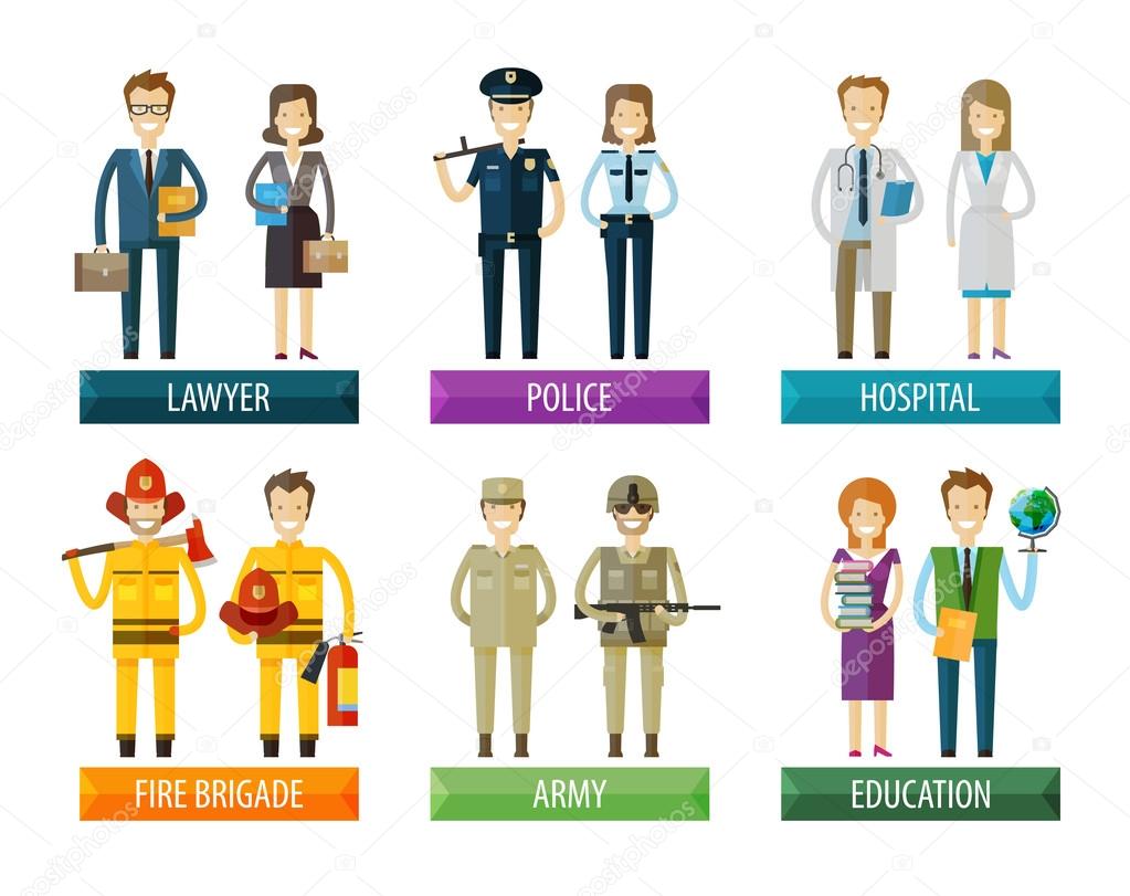 people vector logo design template. police, firefighting service, hospital and soldier, lawyer, education  icons