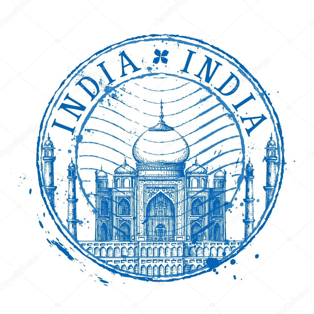 Taj Mahal vector logo design template. Shabby stamp or India icon