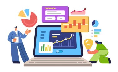 İş projesi, laptop ekranında veri analizi. Finansal analiz. Modern finans grafikleri ve yatırım stratejisi