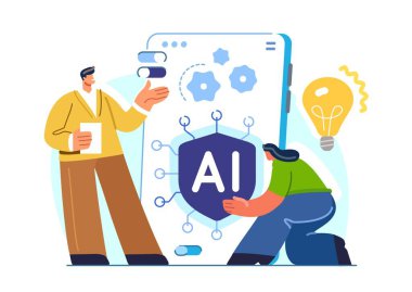 Akıllı telefon ekranında yapay zeka asistanı. Yapay zeka teknolojisi. Modern uygulama, dijital yazılım