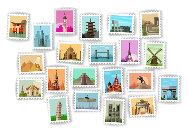 Postage stamp. travel icons set — Stock Vector