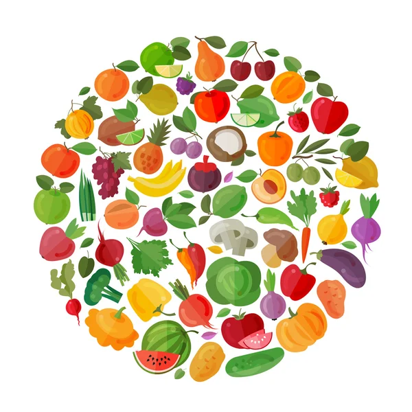 食物矢量 logo 设计模板。水果和蔬菜或农场图标 — 图库矢量图片