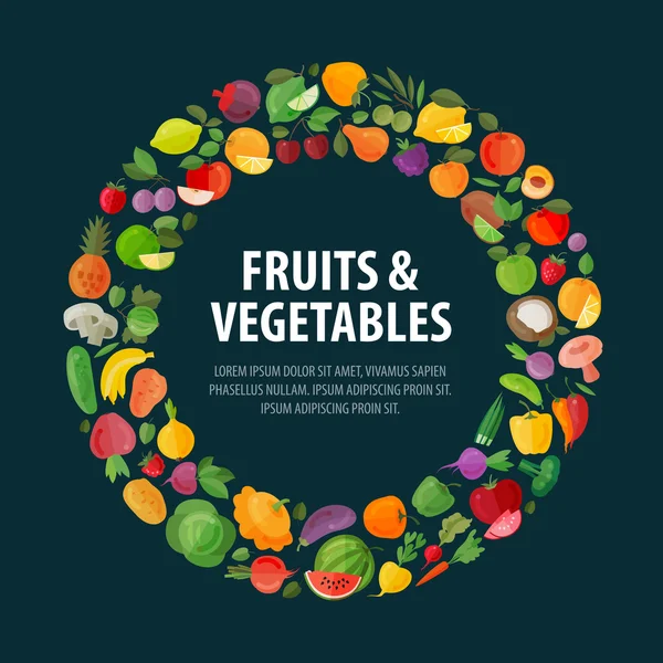Frukter och grönsaker vektor logotyp formgivningsmall. mat eller skörden ikoner — Stock vektor
