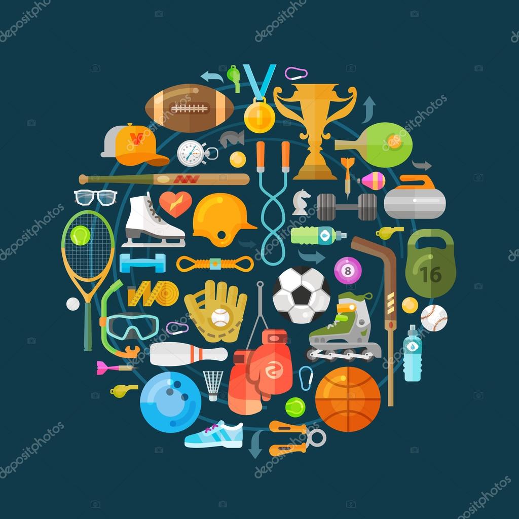 Sport icons set on dark background. vector illustration