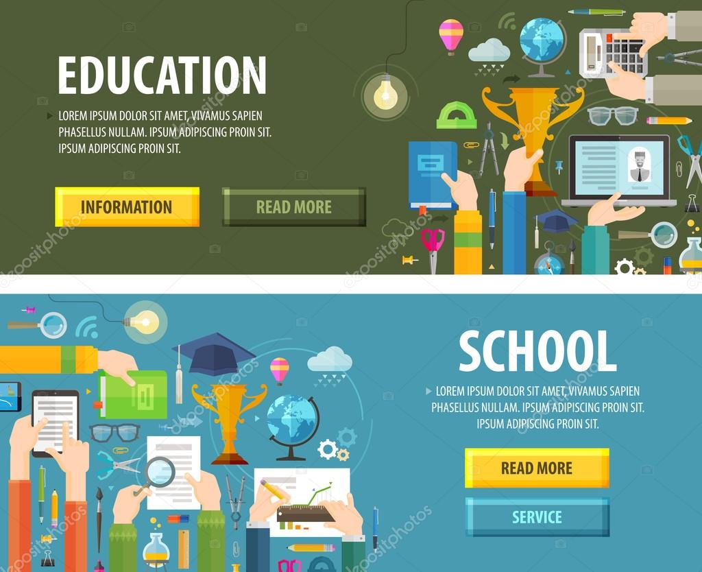 School and College. a set of colored icons. vector illustration