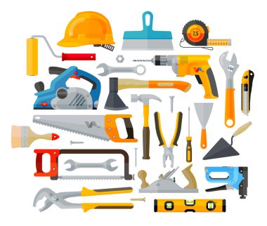 İnşaat araçları renkli simgeler kümesi. vektör çizim