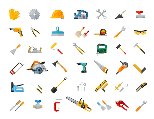 Construcción, conjunto de iconos de herramientas. ilustración vectorial — Vector de stock