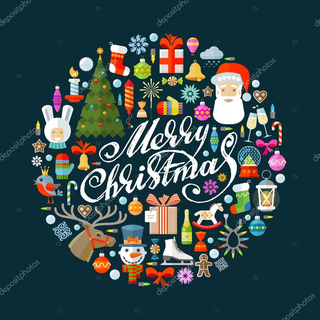 Merry Christmas vector logo design template. Happy New Year or holiday icons