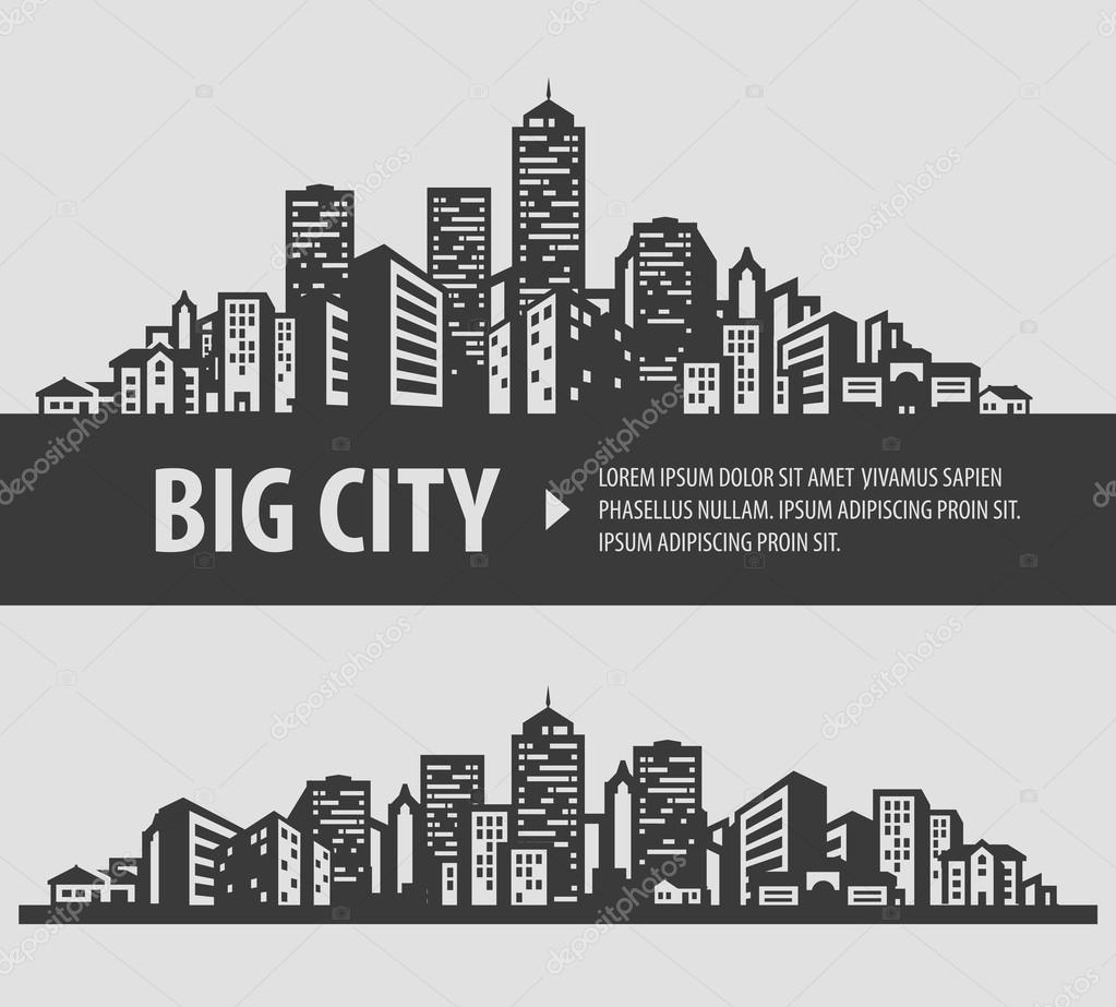 City. set of black icons on gray background. vector illustration