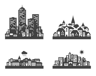 city set black icons. signs and symbols clipart