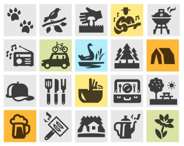 Kamping set siyah simgeler. işaret ve sembolleri