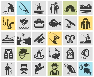 Balıkçılık, olta balıkçılığı vektör logo tasarım şablonu. balıkçı, balık ya da spor, eğlence simgeler