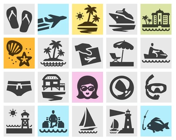 Plantilla de diseño del logotipo del vector de viaje. playa, descanso o vacaciones, iconos de vacaciones — Archivo Imágenes Vectoriales