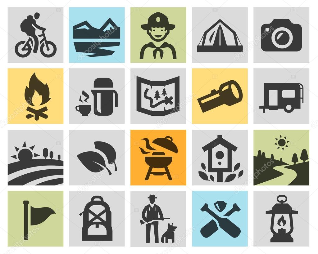 vector black camping icons set